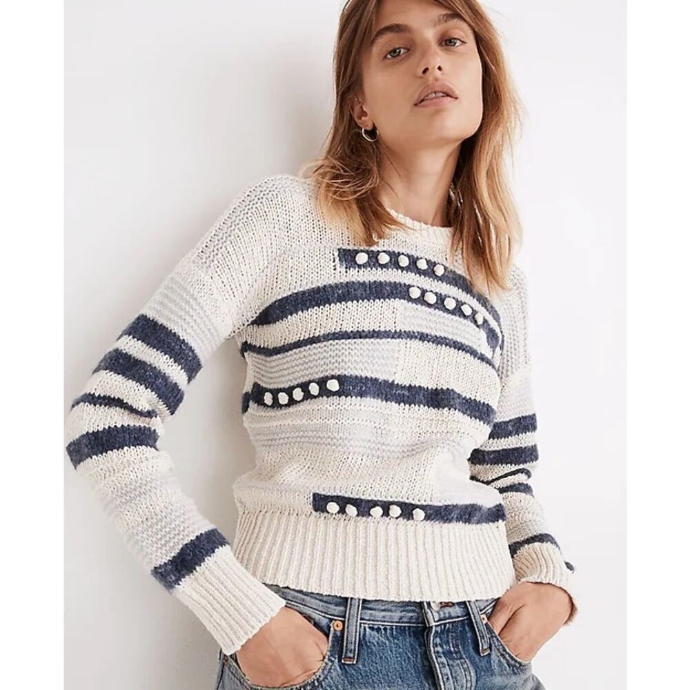 MADEWELL Grandover Bobble Heather Denim Color Pullover Sweater Size Large